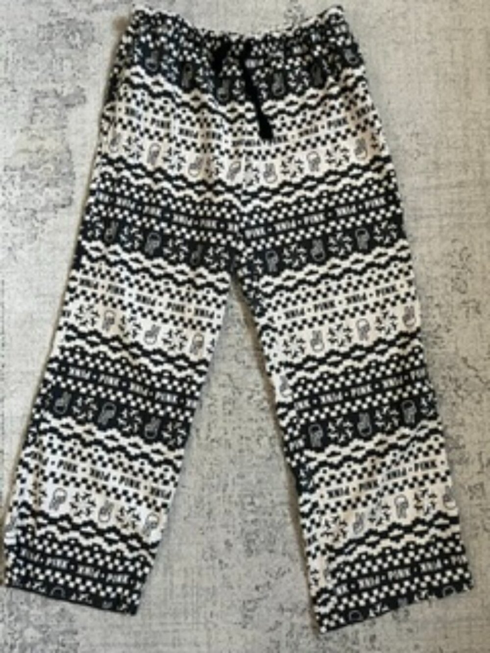 🧡3/$15 PINK Victoria's Secret Black White Peace Sign Dog Pattern Pajama Pants S